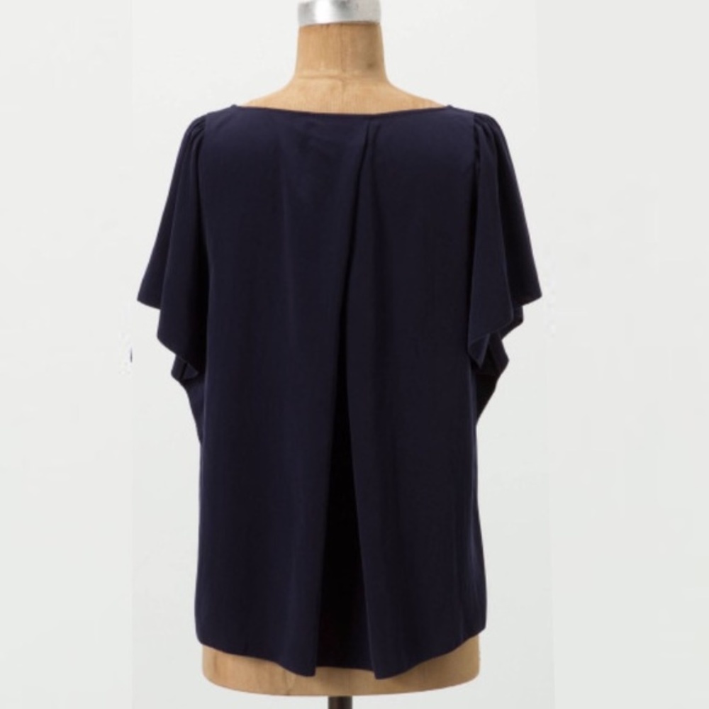 009 POSTMARK Navy Flutter Sleeve Hilma Blouse sz 6 - Picture 2 of 8